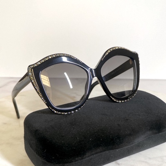 GUCCI 53MM Swarovski Clear Crystal Embellished Oversize Cat Eye Sunglasses - Picture 3 of 12